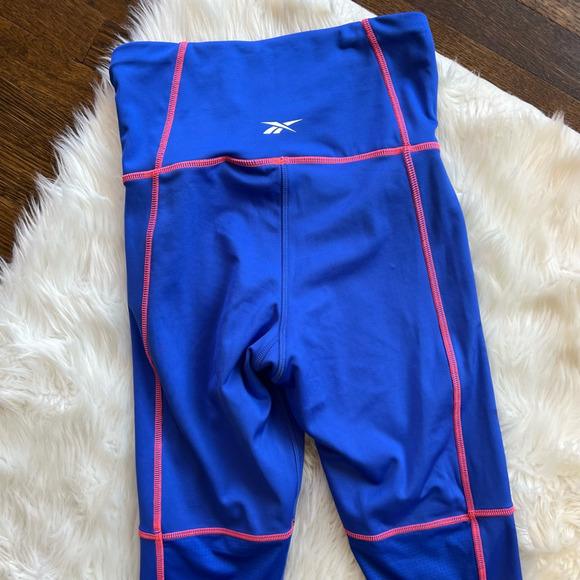 Reebok Womens WOR Detail HRT Leggings Blue High Rise Speedwick Full Length S New - Picture 3 of 9